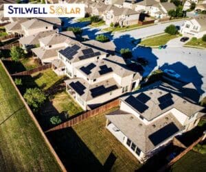 Solar panels on a group of homes.